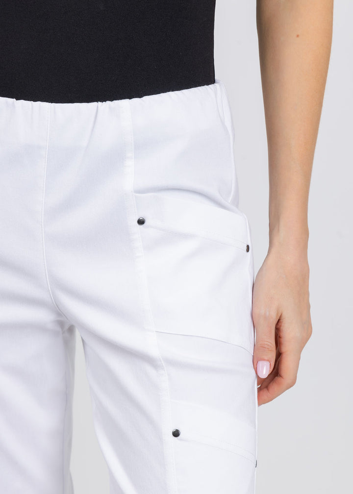 Elliott Lauren Control Stretch Cargo Pants in White available at Barbara Katz