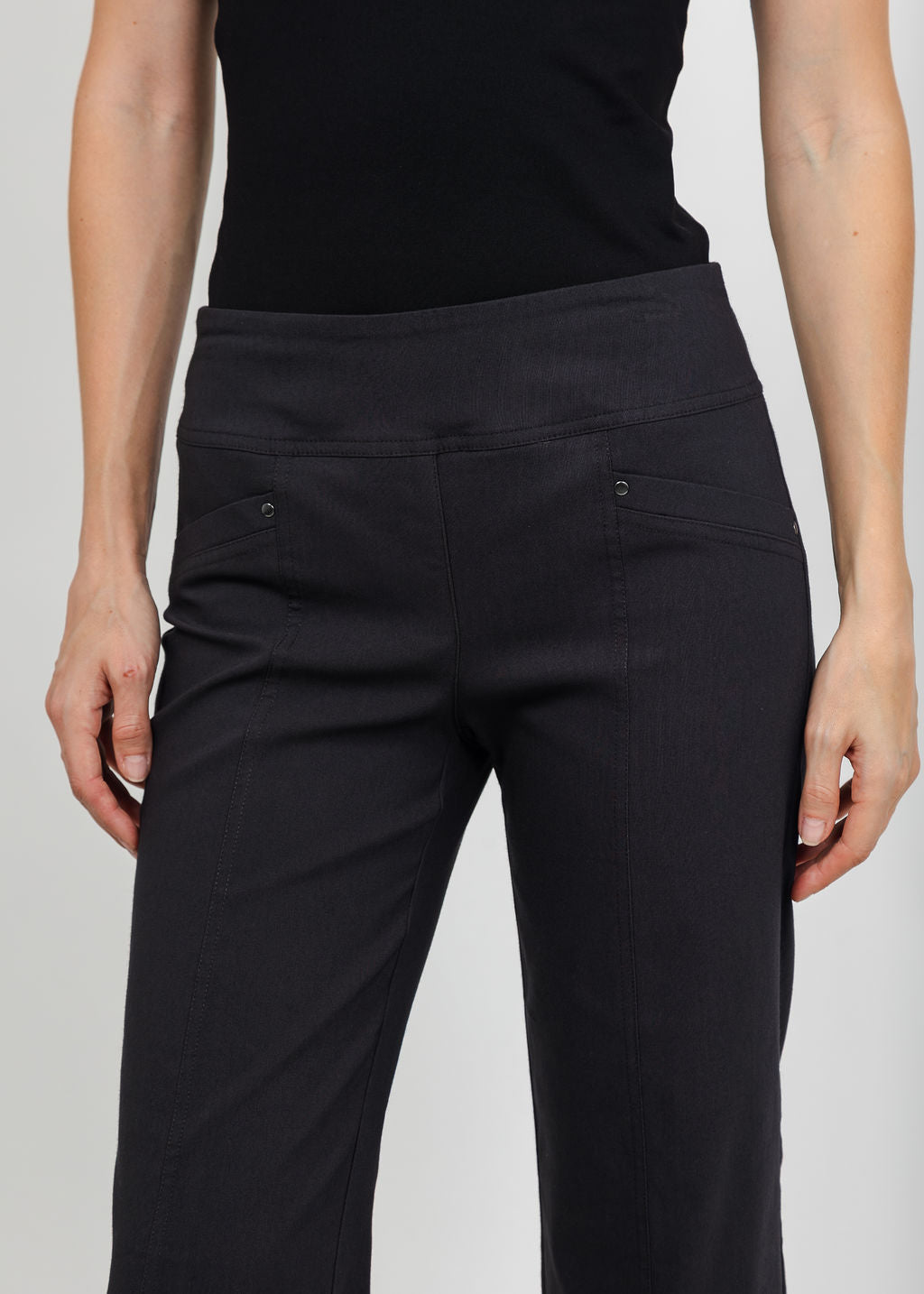 Elliott Lauren Control Stretch Wide Leg Pant With Grommet in Anthracite available at Barbara Katz