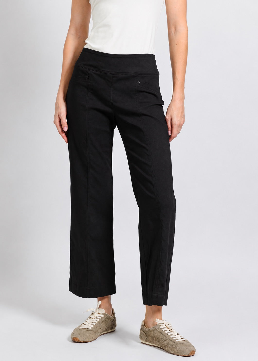 Elliott Lauren Control Stretch Wide Leg Pant With Grommet in Black available at Barbara Katz