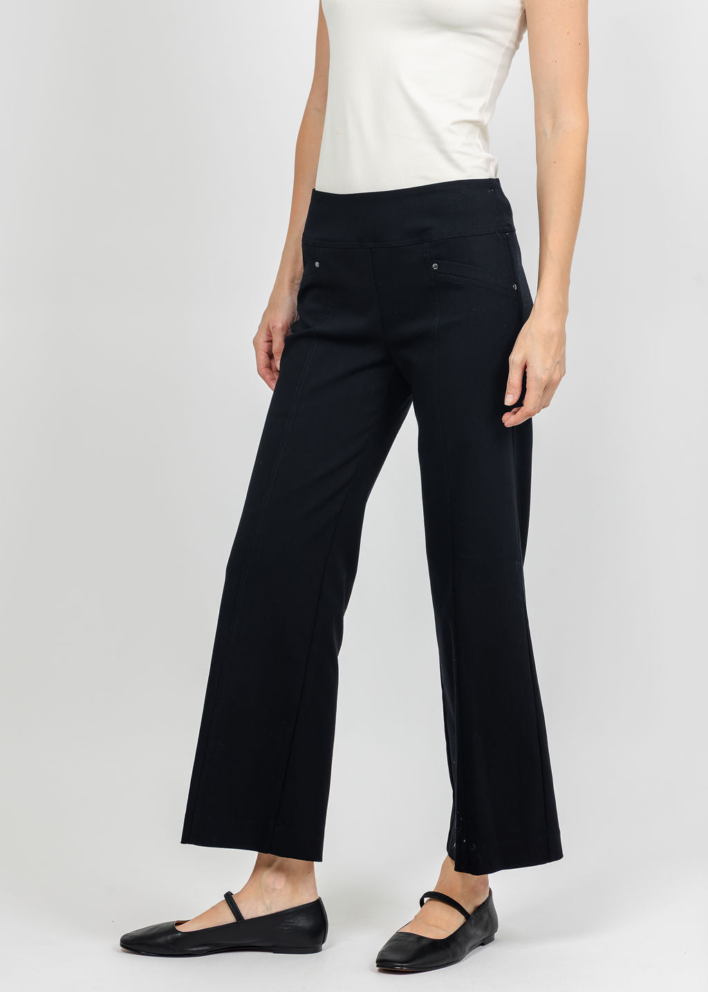 Elliott Lauren Control Stretch Wide Leg Pant With Grommet in Black available at Barbara Katz