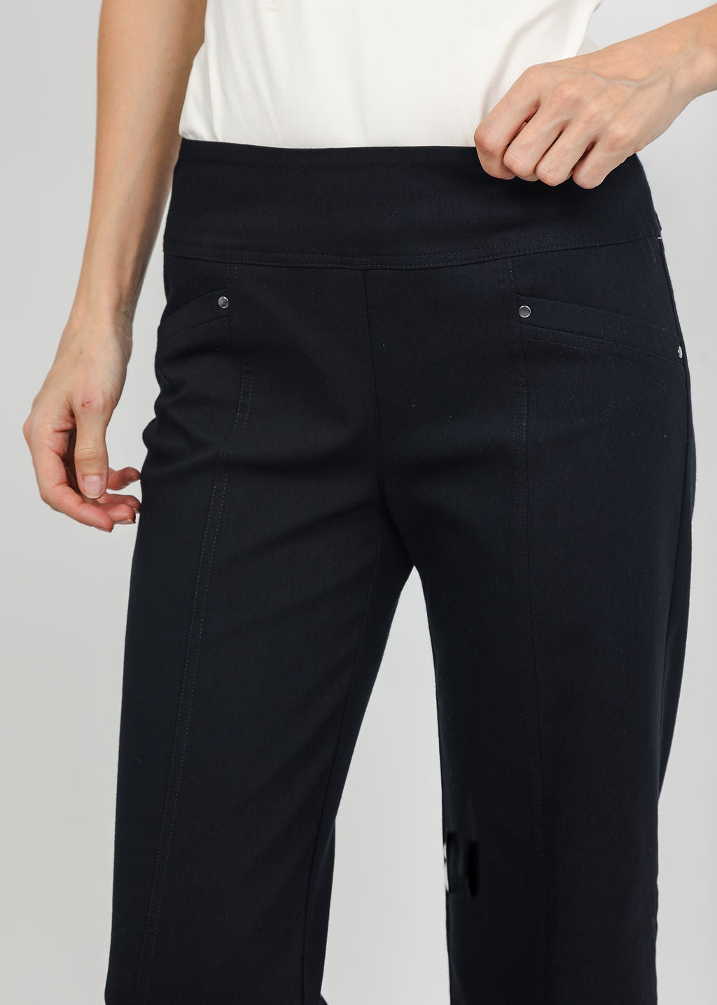 Elliott Lauren Control Stretch Wide Leg Pant With Grommet in Black available at Barbara Katz