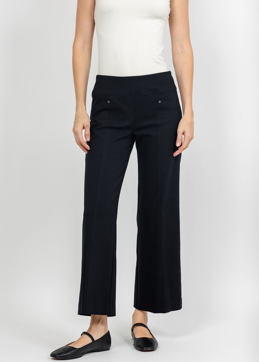 Elliott Lauren Control Stretch Wide Leg Pant With Grommet in Black available at Barbara Katz