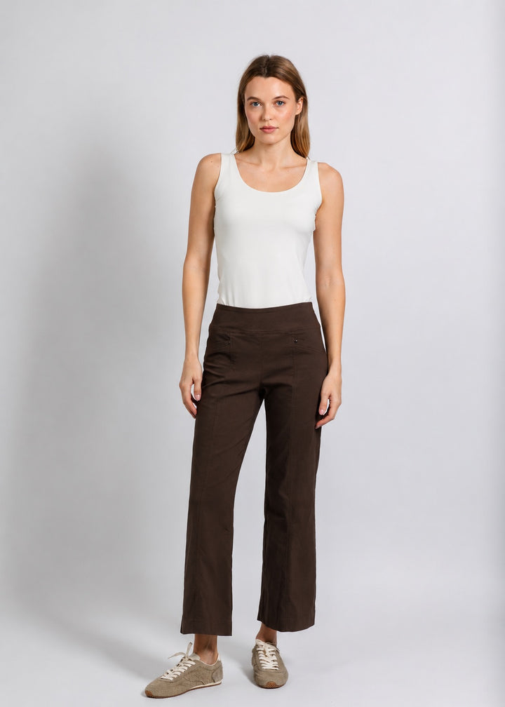 Elliott Lauren Control Stretch Wide Leg Pant With Grommet in Chocolate available at Barbara Katz