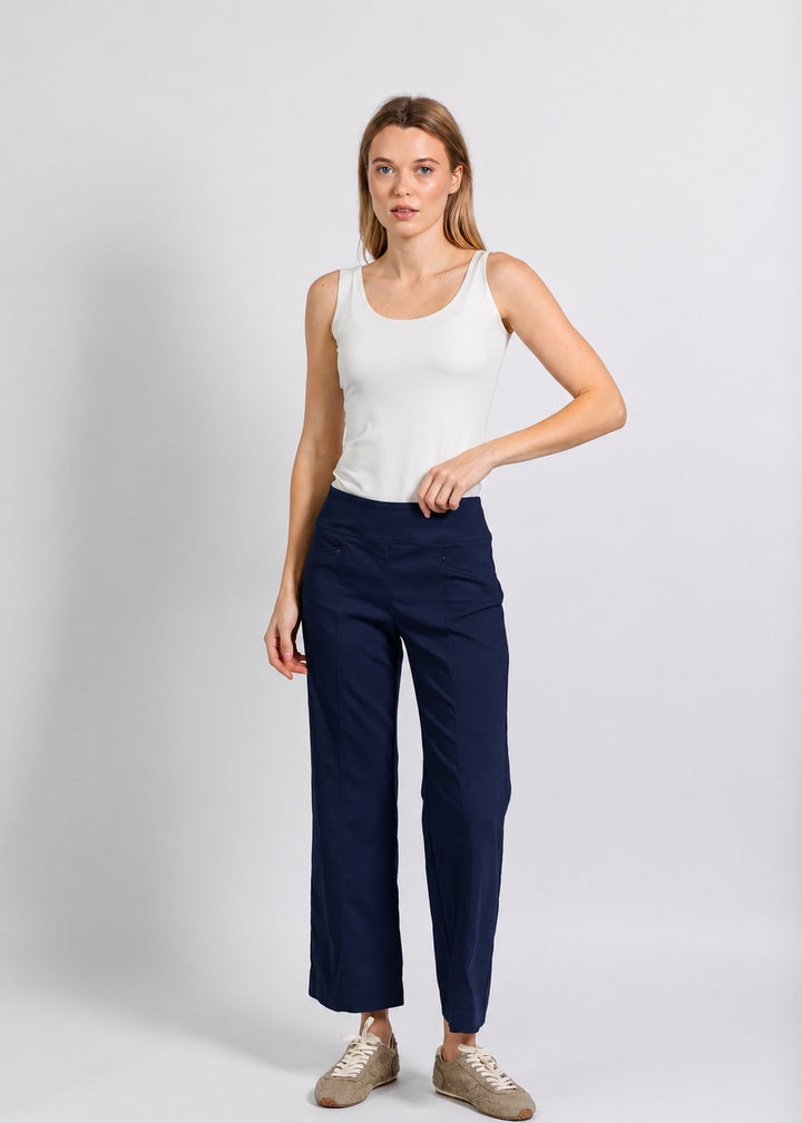 Elliott Lauren Control Stretch Wide Leg Pant With Grommet in Navy available at Barbara Katz
