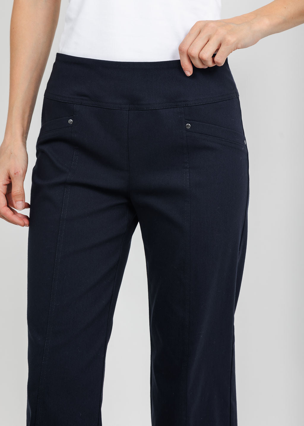 Elliott Lauren Control Stretch Wide Leg Pant With Grommet in Navy available at Barbara Katz