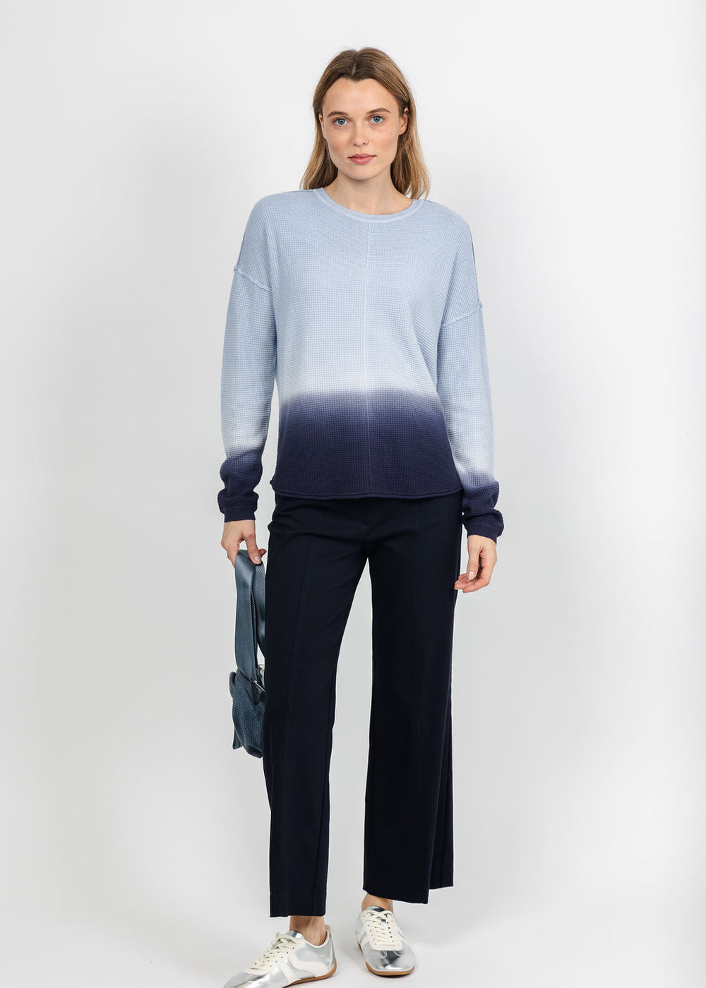 Elliott Lauren Control Stretch Wide Leg Pant With Grommet in Navy available at Barbara Katz
