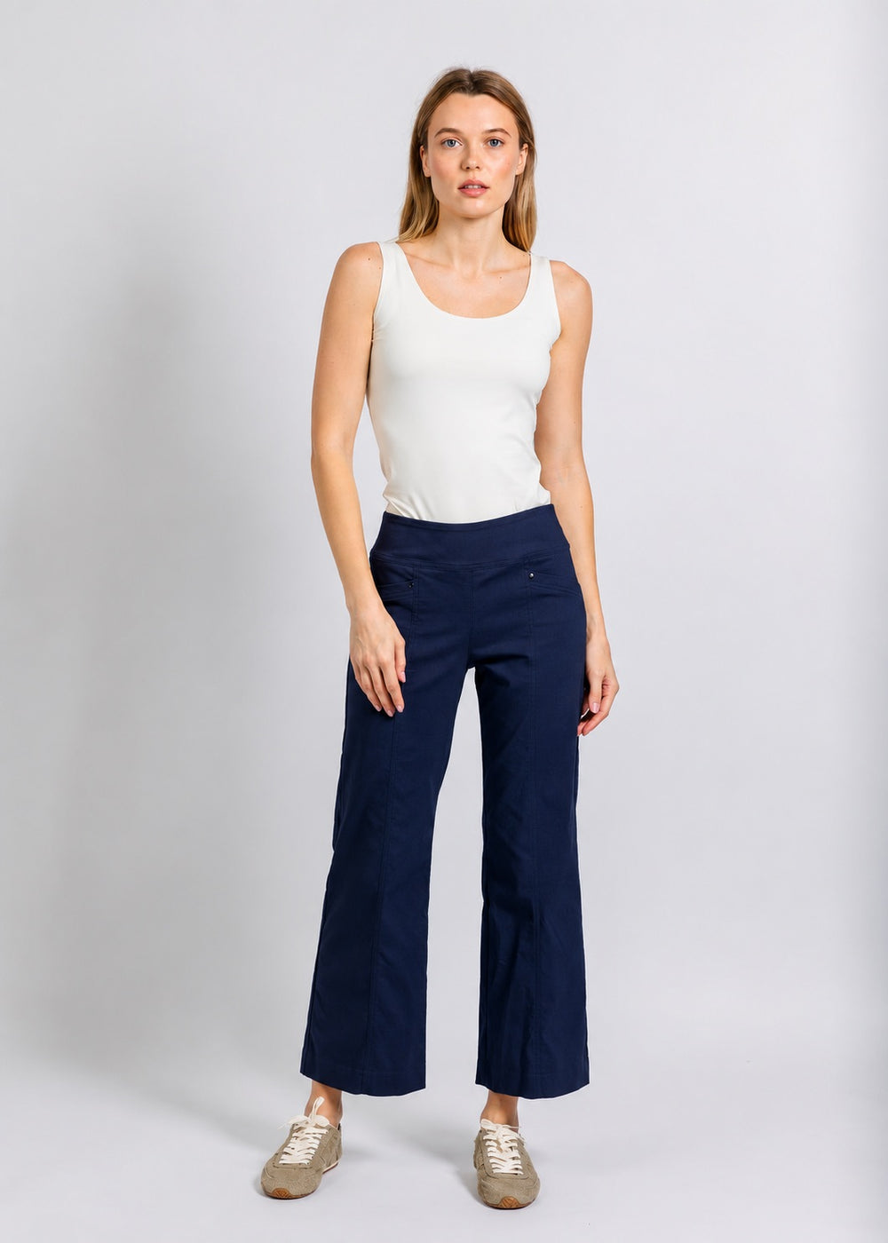 Elliott Lauren Control Stretch Wide Leg Pant With Grommet in Petrol available at Barbara Katz