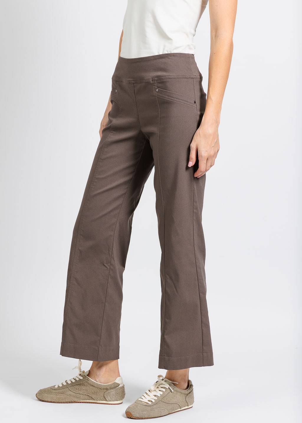 Elliott Lauren Control Stretch Wide Leg Pant With Grommet in Toast available at Barbara Katz