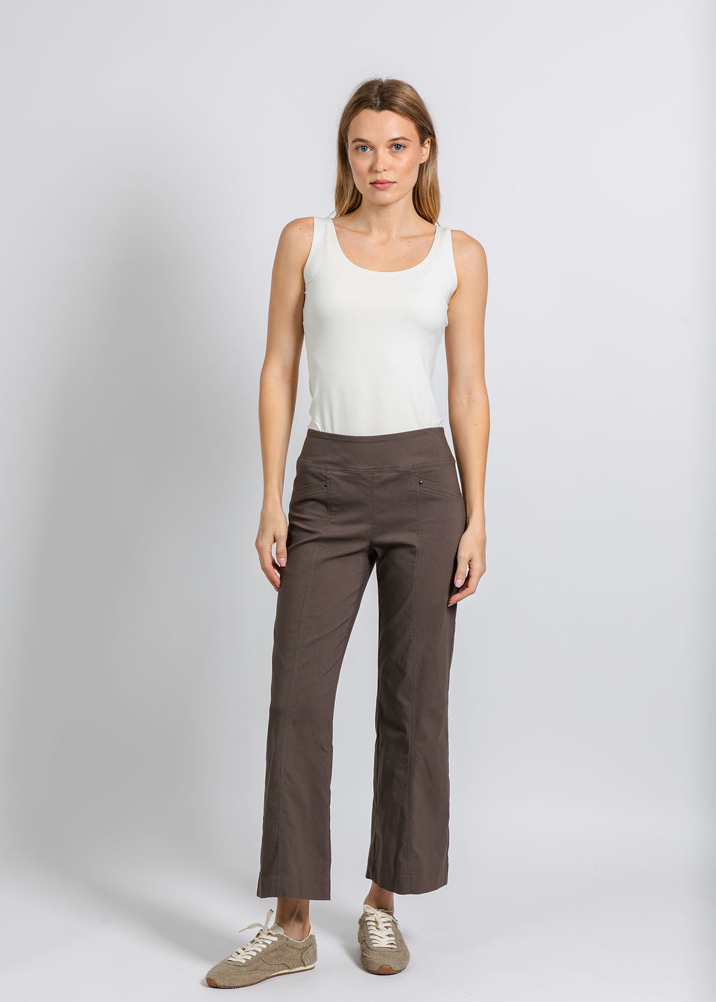 Elliott Lauren Control Stretch Wide Leg Pant With Grommet in Toast available at Barbara Katz