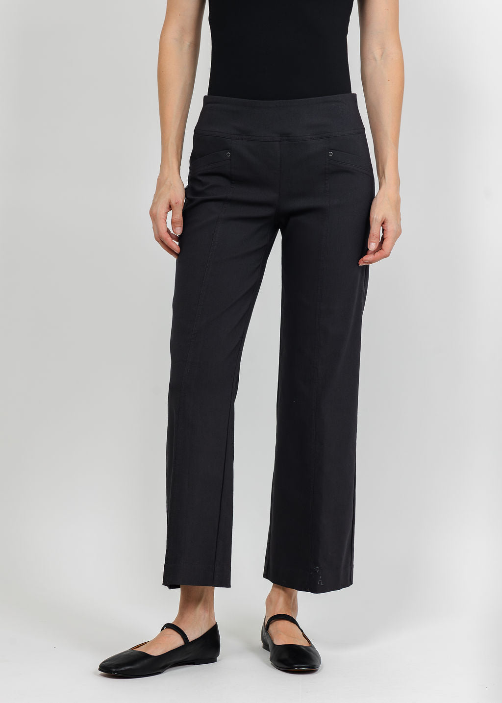 Elliott Lauren Control Stretch Wide Leg Pant With Grommet in Anthracite available at Barbara Katz