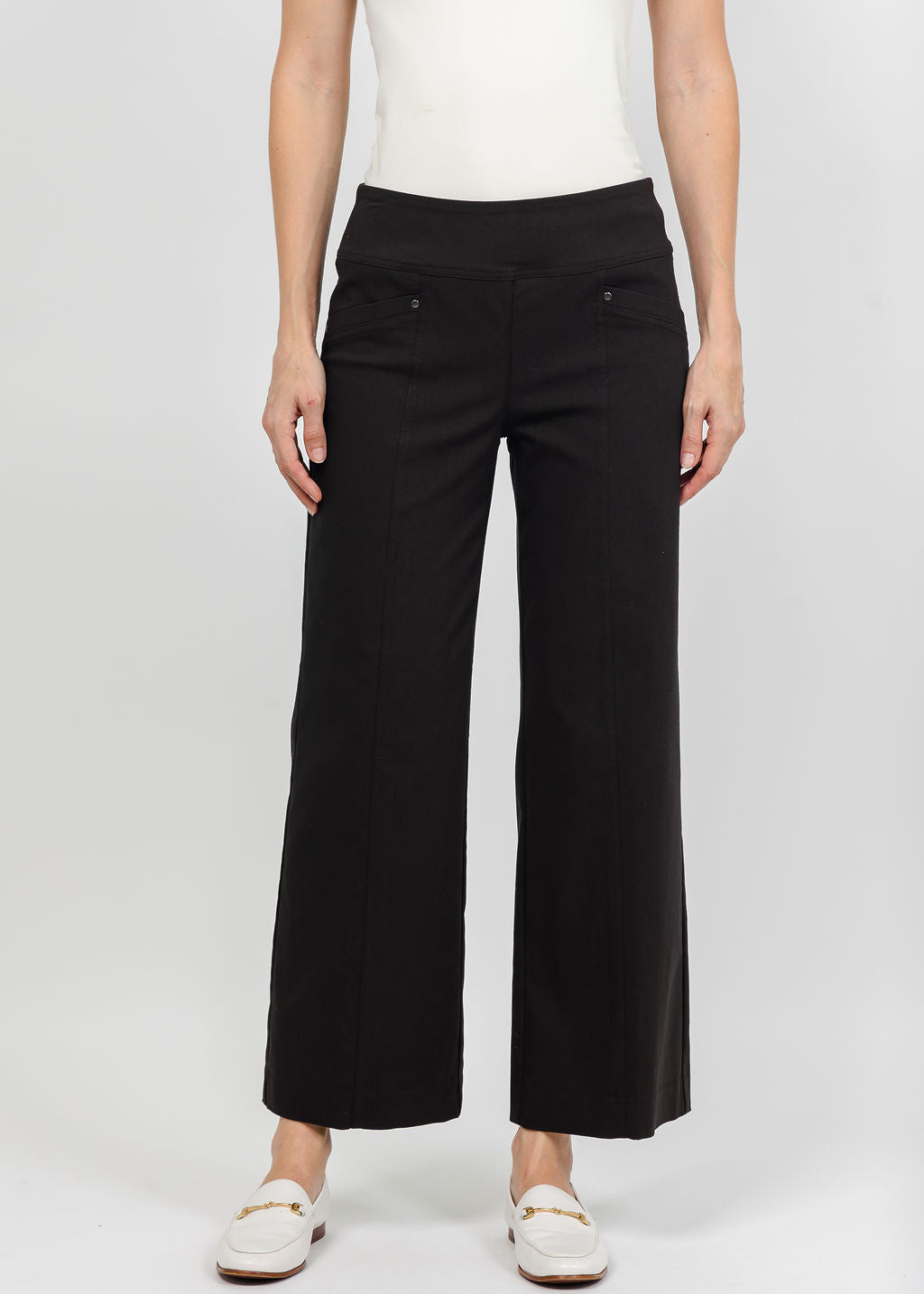 Elliott Lauren Control Stretch Wide Leg Pant With Grommet in Chocolate available at Barbara Katz