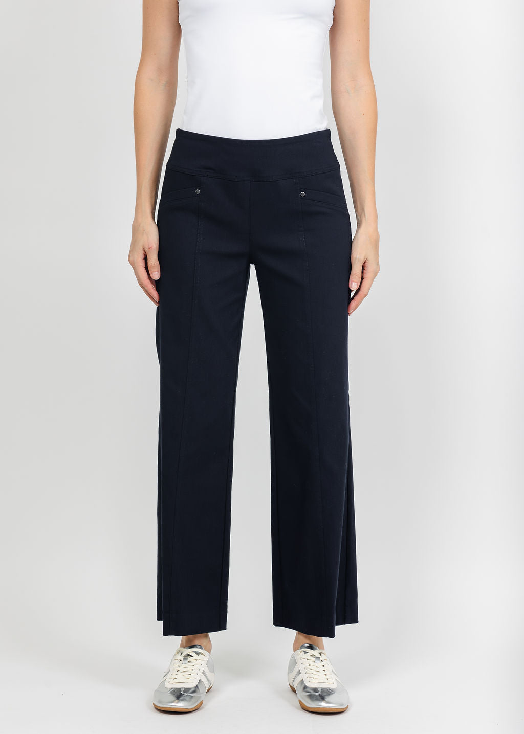 Elliott Lauren Control Stretch Wide Leg Pant With Grommet in Navy available at Barbara Katz