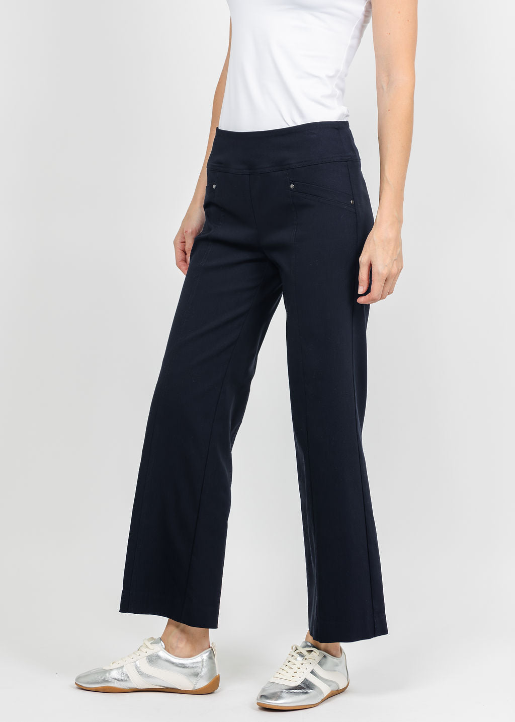 Elliott Lauren Control Stretch Wide Leg Pant With Grommet in Navy available at Barbara Katz