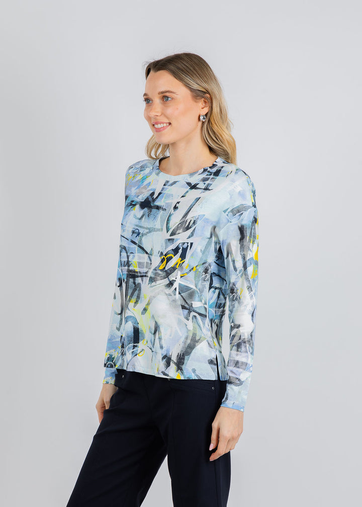 Elliott Lauren Crew Neck Long Sleeve Top in Blue available at Barbara Katz