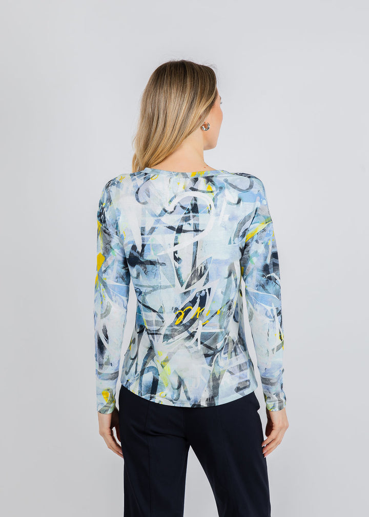 Elliott Lauren Crew Neck Long Sleeve Top in Blue available at Barbara Katz