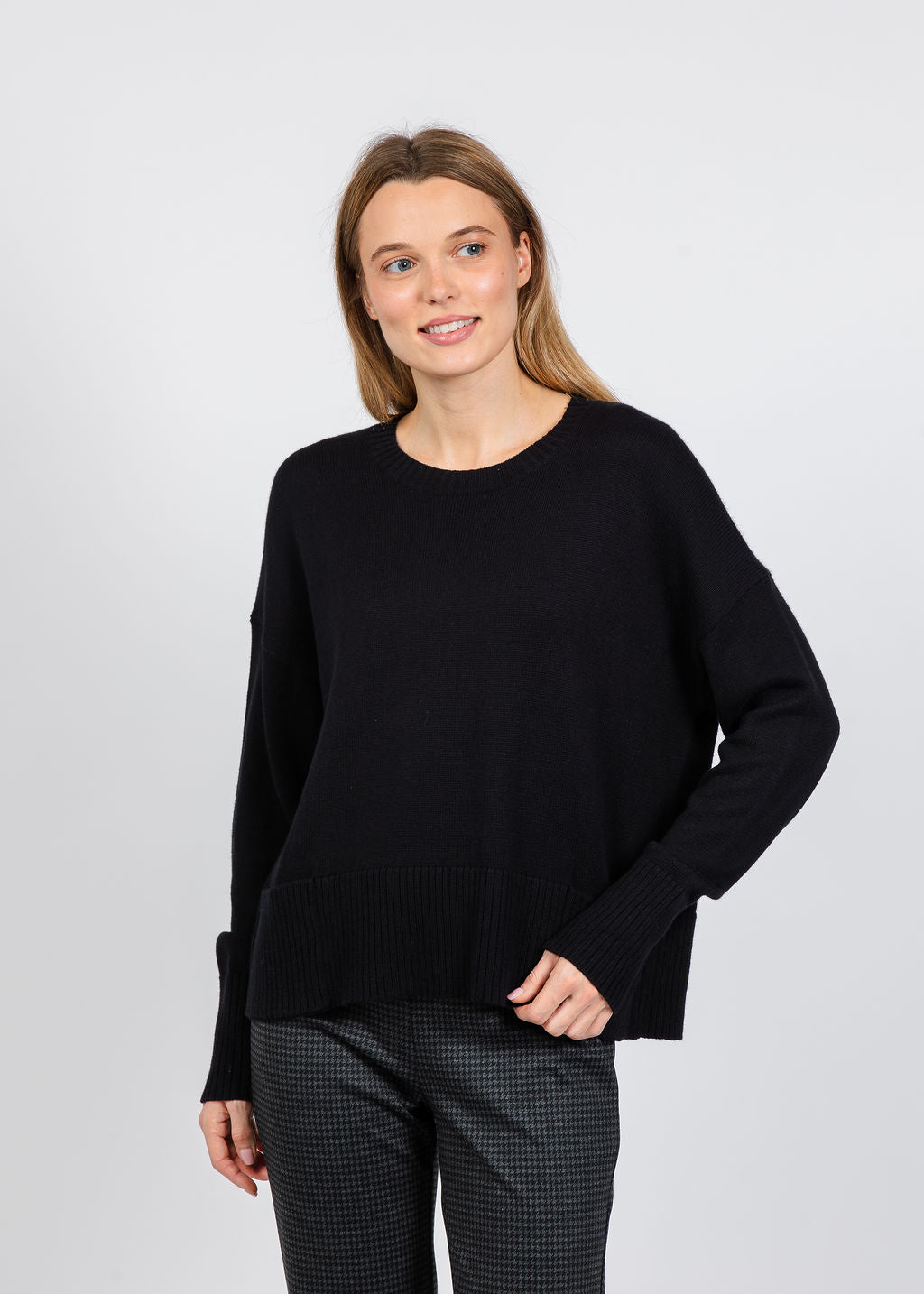 Elliott Lauren Crew Neck Pocket Sweater in Black available at Barbara Katz