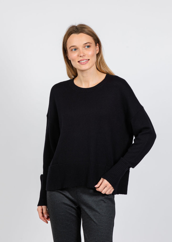 Elliott Lauren Crew Neck Pocket Sweater in Black available at Barbara Katz