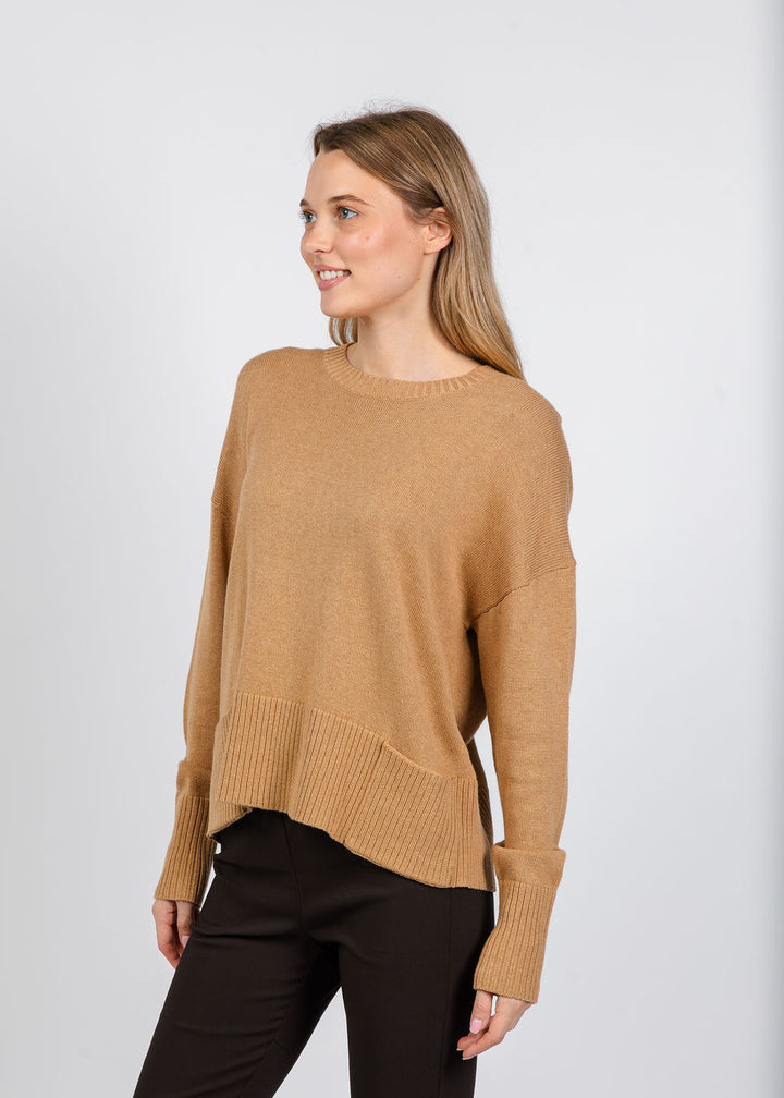 Elliott Lauren Crew Neck Pocket Sweater in Camel available at Barbara Katz