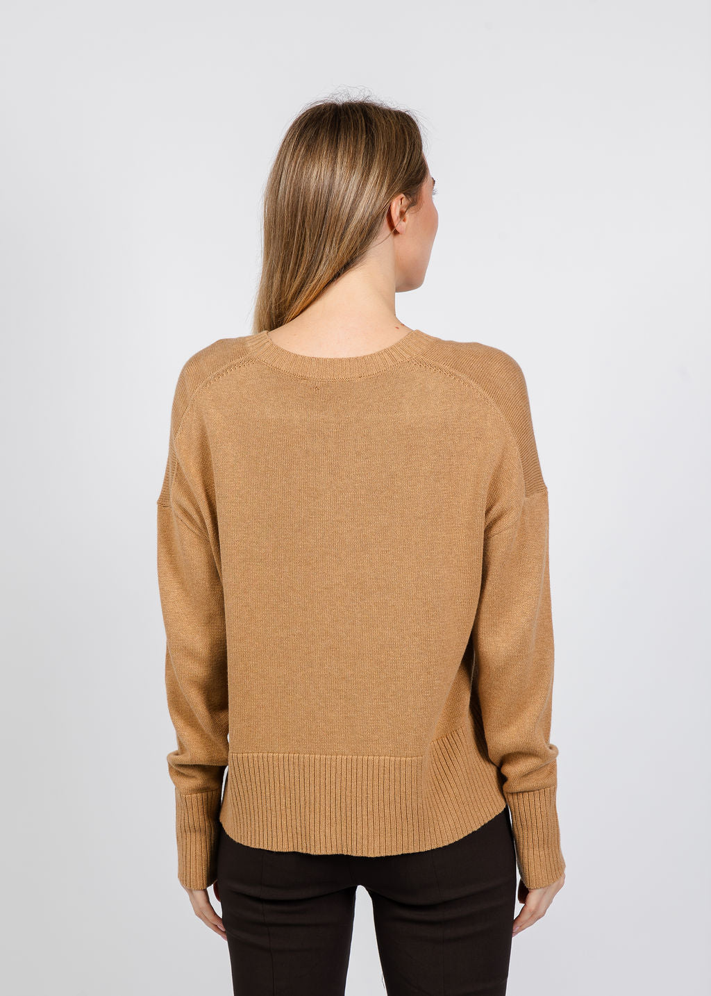 Elliott Lauren Crew Neck Pocket Sweater in Camel available at Barbara Katz