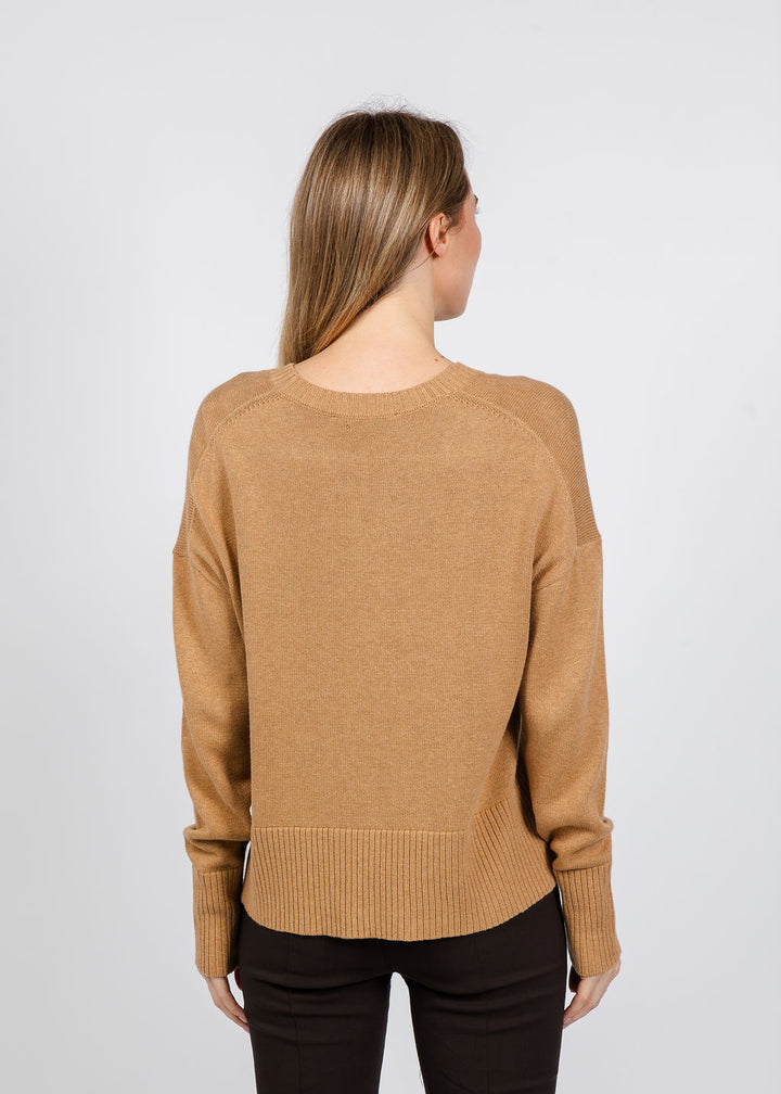 Elliott Lauren Crew Neck Pocket Sweater in Camel available at Barbara Katz