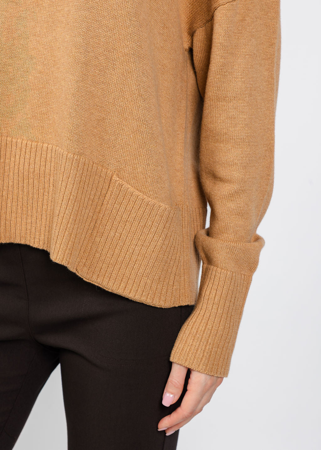 Elliott Lauren Crew Neck Pocket Sweater in Camel available at Barbara Katz