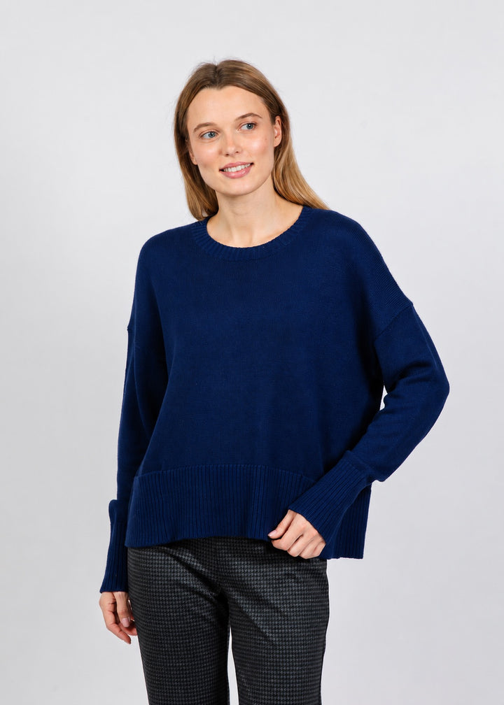 Elliott Lauren Crew Neck Pocket Sweater in Indigo available at Barbara Katz