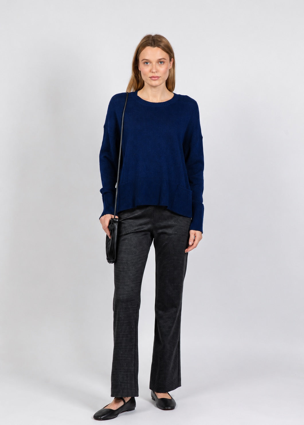 Elliott Lauren Crew Neck Pocket Sweater in Indigo available at Barbara Katz