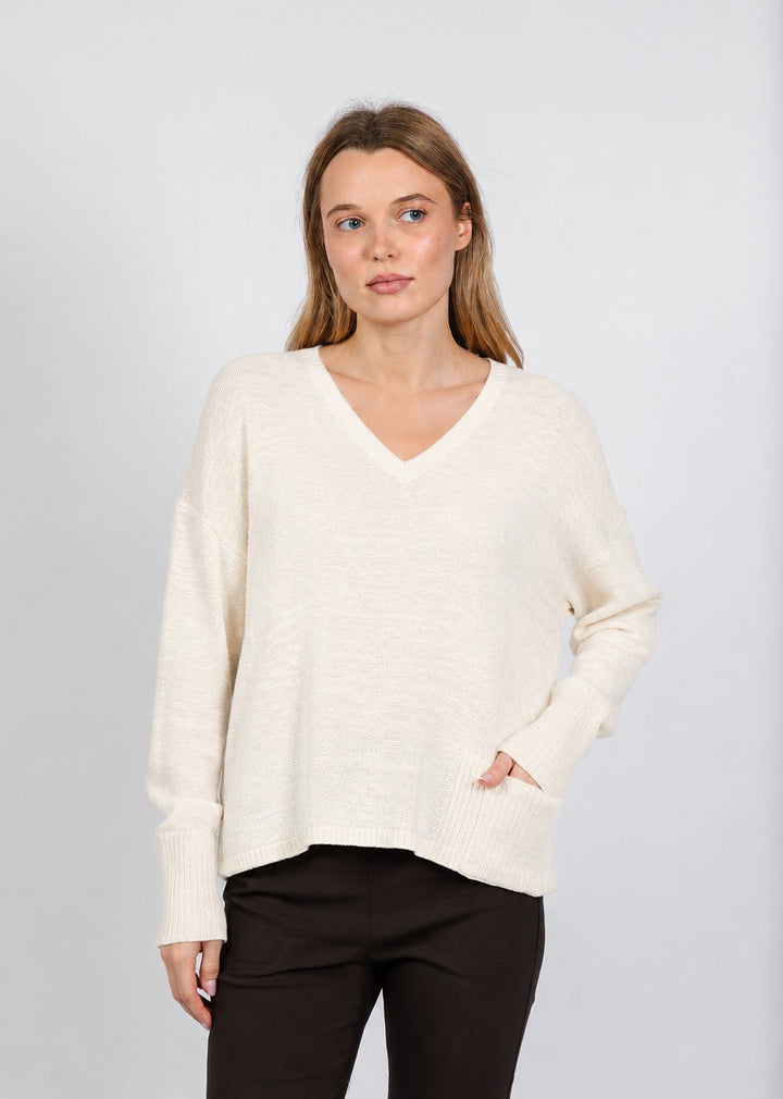 Elliott Lauren Crew Neck Pocket Sweater in Ivory available at Barbara Katz