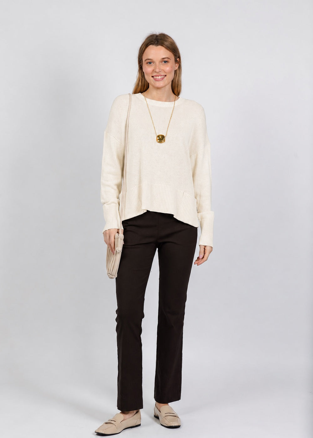 Elliott Lauren Crew Neck Pocket Sweater in Ivory available at Barbara Katz