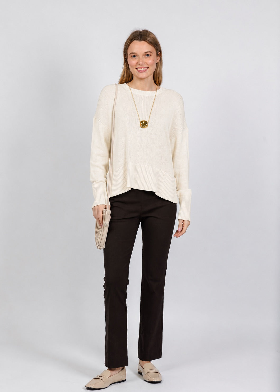 Elliott Lauren Crew Neck Pocket Sweater in Ivory available at Barbara Katz