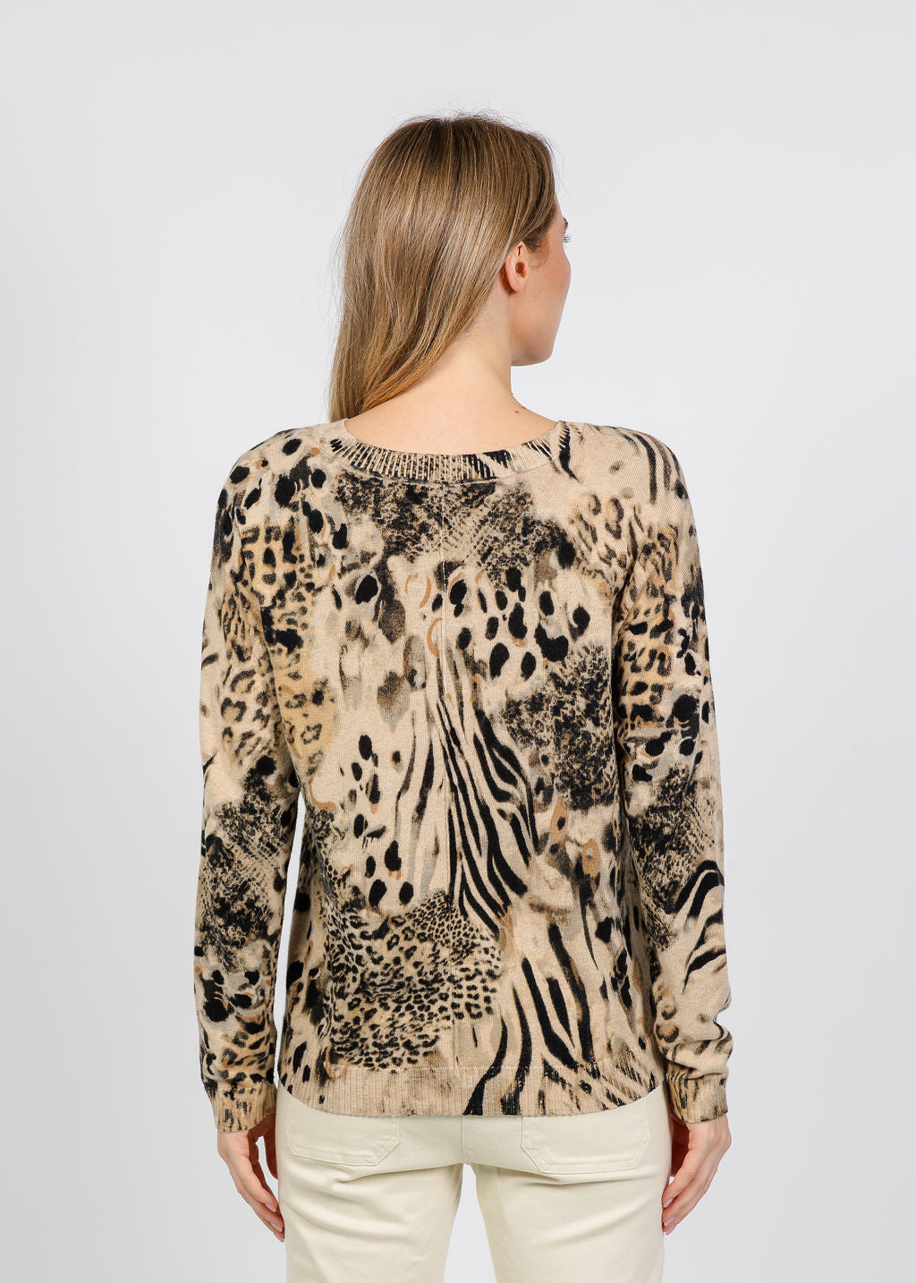 Elliott Lauren Crew Neck Printed Sweater in Beige available at Barbara Katz