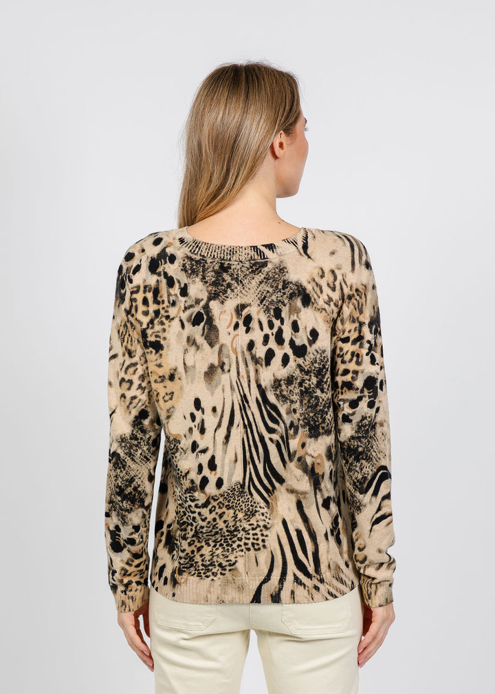 Elliott Lauren Crew Neck Printed Sweater in Beige available at Barbara Katz
