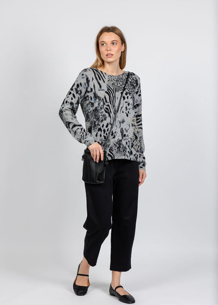 Elliott Lauren Crew Neck Printed Sweater in Grey available at Barbara Katz