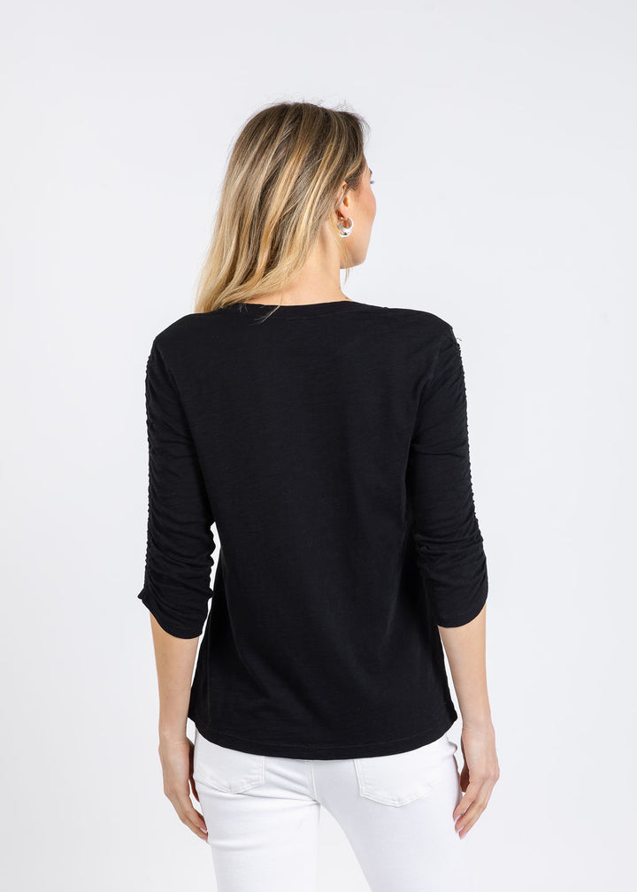 Elliott Lauren Crissy Crew Neck Ruched Sleeve Tee in Black available at Barbara Katz