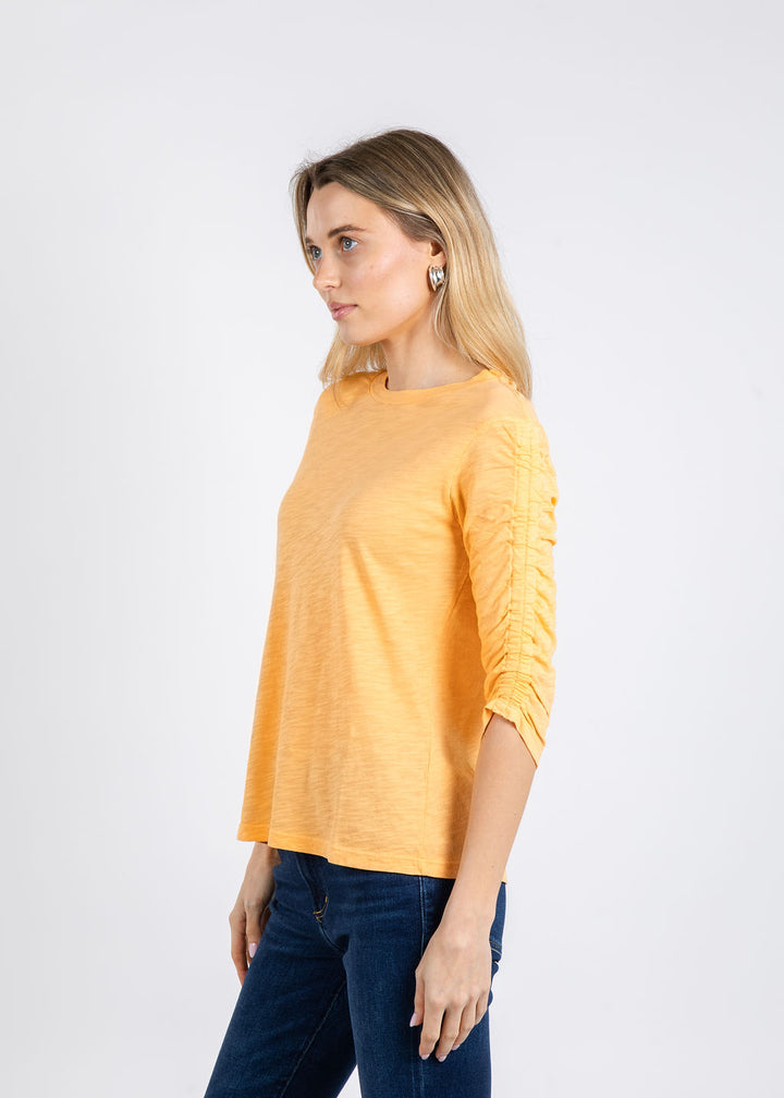 Elliott Lauren Crissy Crew Neck Ruched Sleeve Tee in Creamsicle available at Barbara Katz