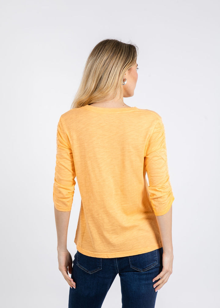 Elliott Lauren Crissy Crew Neck Ruched Sleeve Tee in Creamsicle available at Barbara Katz