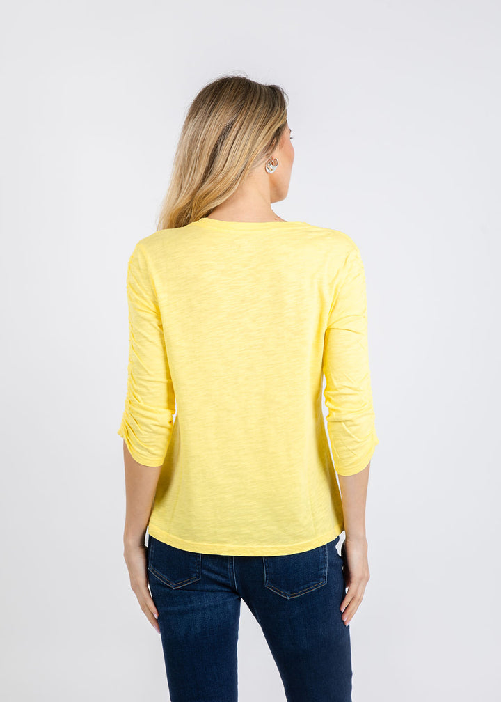 Elliott Lauren Crissy Crew Neck Ruched Sleeve Tee in Daffodil available at Barbara Katz