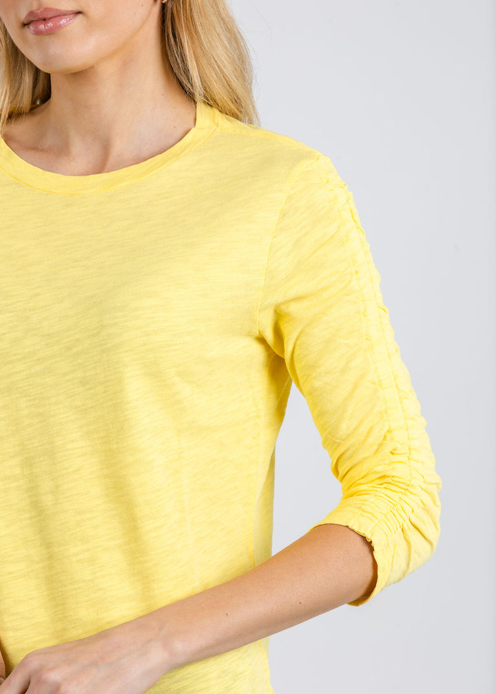 Elliott Lauren Crissy Crew Neck Ruched Sleeve Tee in Daffodil available at Barbara Katz