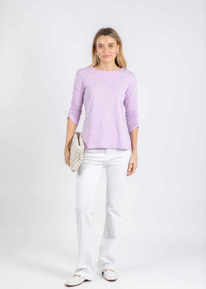 Elliott Lauren Crissy Crew Neck Ruched Sleeve Tee in Lavender available at Barbara Katz