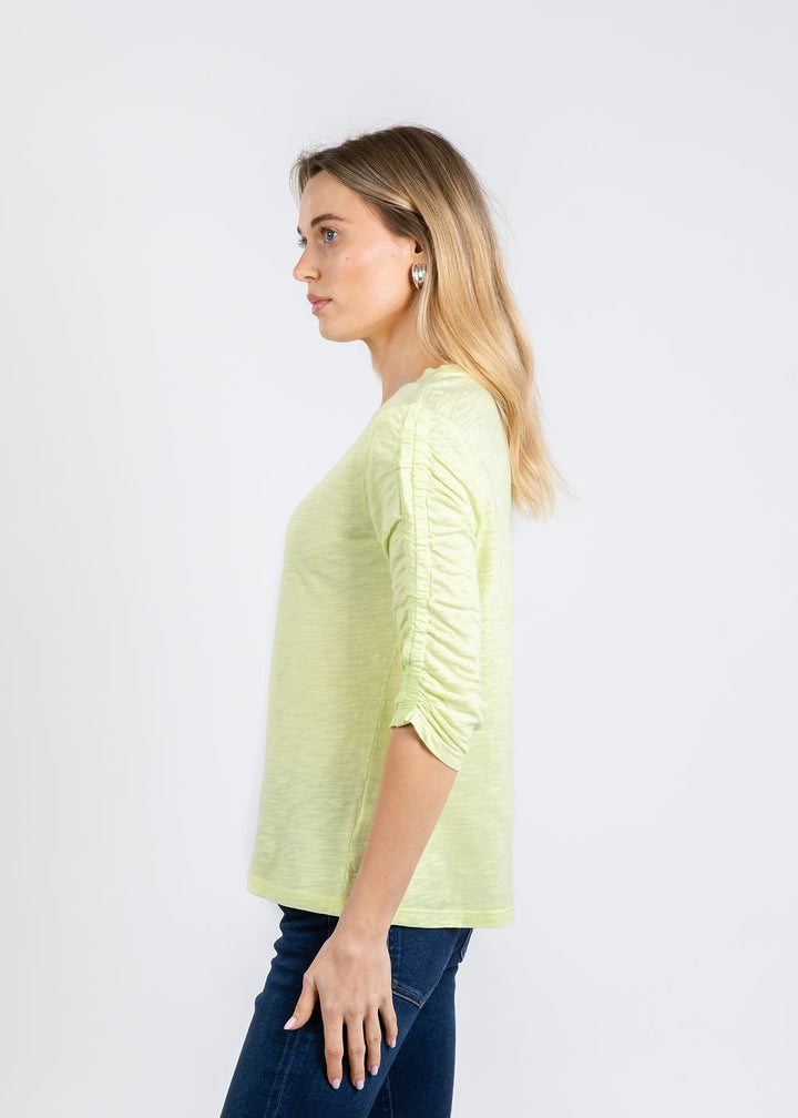 Elliott Lauren Crissy Crew Neck Ruched Sleeve Tee in Mojito available at Barbara Katz