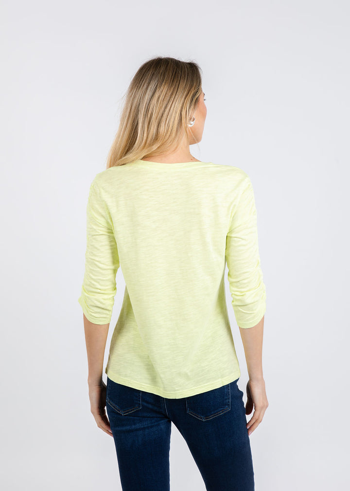 Elliott Lauren Crissy Crew Neck Ruched Sleeve Tee in Mojito available at Barbara Katz
