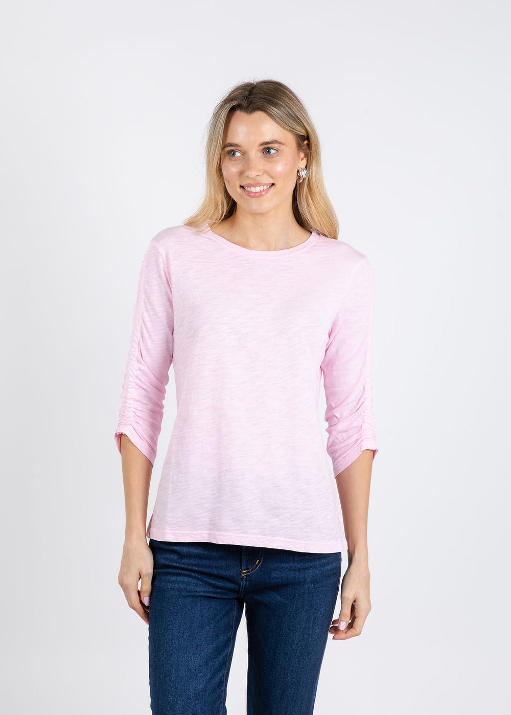 Elliott Lauren Crissy Crew Neck Ruched Sleeve Tee in Petal available at Barbara Katz