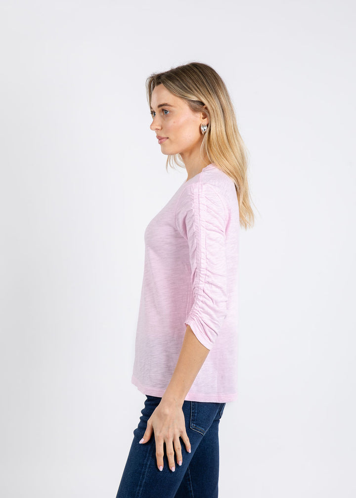 Elliott Lauren Crissy Crew Neck Ruched Sleeve Tee in Petal available at Barbara Katz