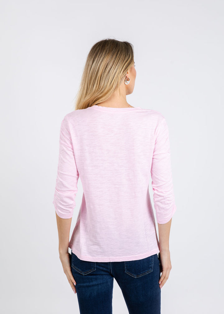 Elliott Lauren Crissy Crew Neck Ruched Sleeve Tee in Petal available at Barbara Katz