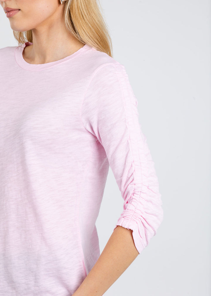 Elliott Lauren Crissy Crew Neck Ruched Sleeve Tee in Petal available at Barbara Katz