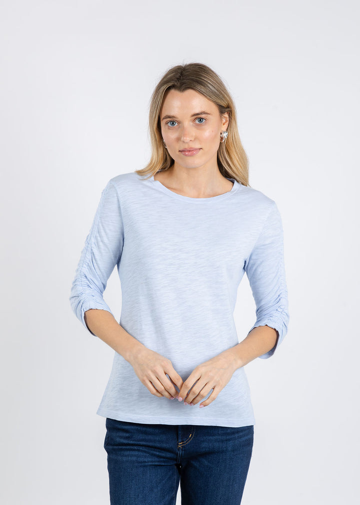 Elliott Lauren Crissy Crew Neck Ruched Sleeve Tee in Sky Blue available at Barbara Katz