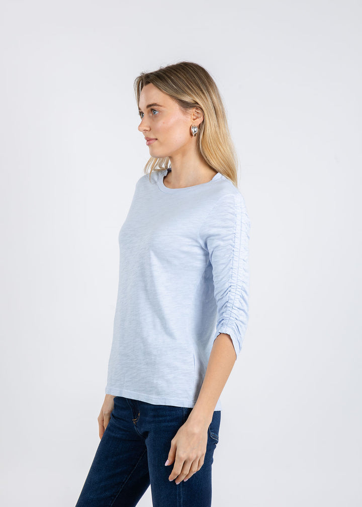 Elliott Lauren Crissy Crew Neck Ruched Sleeve Tee in Sky Blue available at Barbara Katz