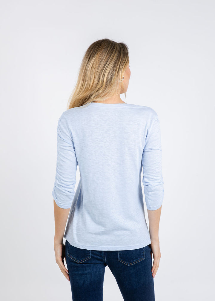 Elliott Lauren Crissy Crew Neck Ruched Sleeve Tee in Sky Blue available at Barbara Katz