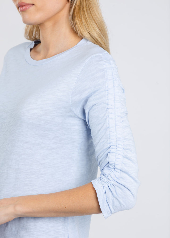 Elliott Lauren Crissy Crew Neck Ruched Sleeve Tee in Sky Blue available at Barbara Katz