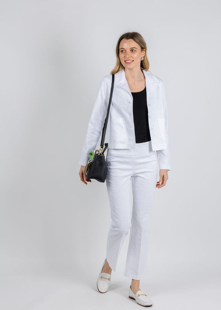 Elliott Lauren Daisy Button Front Jacket paired with Daisy Pull-On Bootcut Pants in White available at Barbara Katz